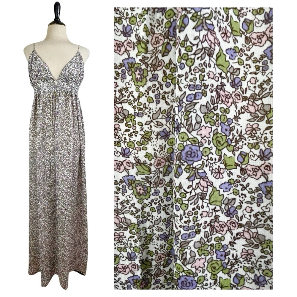 LIVING DOLL Cottage Floral Maxi DRESS S Babydoll Empire Y2K Boho Festival Hippie